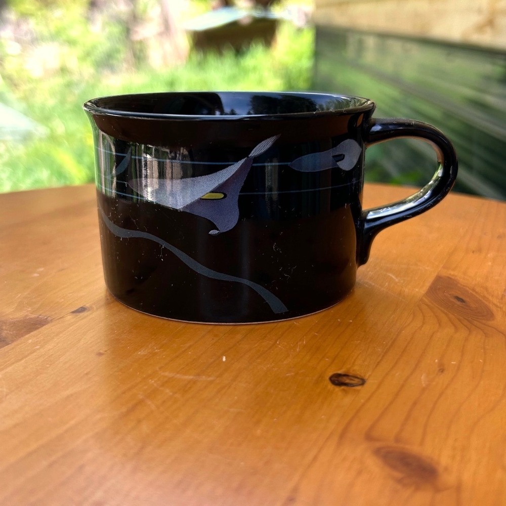 Vintage Opus Black Coffee Mug Calla Lily Floral Japan Mikasa